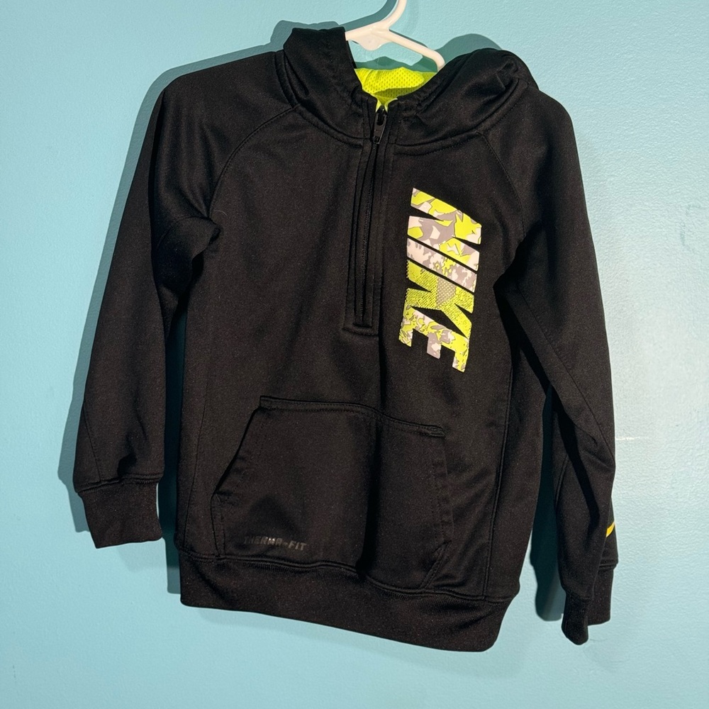 Nike Kids Black Hoodie with Yellow Accents